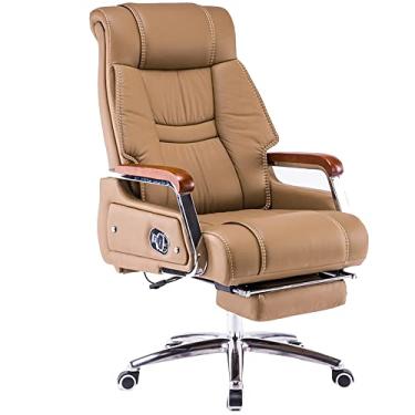Imagem de SGeneE Cadeira de escritório, cadeiras de mesa de escritório em casa, cadeira giratória ergonômica de couro para computador com apoio para os pés e encosto ajustável de 90°-150°, almofada de assento