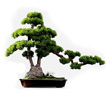 Imagem de Plantas falsas/plantas falsas árvore artificial realista bonsai decoração de planta artificial interior vaso de cerâmica pedra natural cavalo branco sala de estar estudo e decoração de escritório