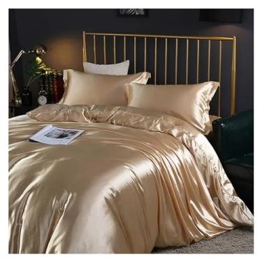 Imagem de Jogo de cama de seda amoreira, conjunto de capa de edredom queen de seda com lençol com elástico, conjunto de cama king size de luxo (B 180 x 200 cm, conjunto de 4 peças)