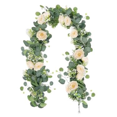 Imagem de Bothyi Arranjo floral artificial com folhas de eucalipto, ideal para fotos, decoração de parede e portas em datas comemorativas, Champanhe