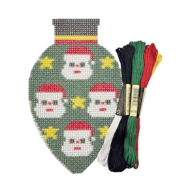 Imagem de Howie's Needlepoint Kits de bordado de Natal, kits iniciais de padrão de bordado impresso de 18 quilates, kits de lona com padrões estampados (luzes de Natal - Papai Noel, 10 x 7,6 cm)
