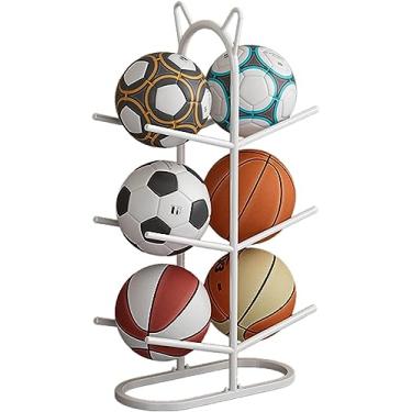 Imagem de Suporte de bolas de metal para basquete, futebol, vôlei, ioga, organizador de equipamentos esportivos de garagem, economize espaço, branco - 3