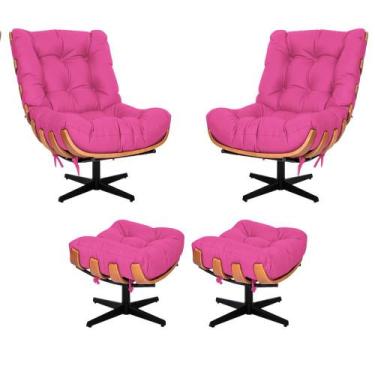 Imagem de Kit 02 Poltronas e 02 Puffs Costela Base Giratória Sintético  - Doce S