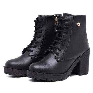 Imagem de Bota Coturno Tratorada Feminina Cano Medio Salto Grosso Macia Com Ziper-Feminino