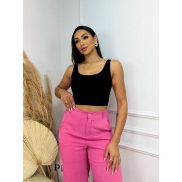Imagem de Top Cropped Regatinha Liso Alça Grossa - TRIBO MODAS, Preto, G