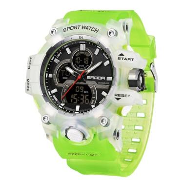 Imagem de FANMIS Relógio de pulso masculino casual de quartzo movido a energia solar, analógico, digital, multifuncional, preto (Z verde, branco)