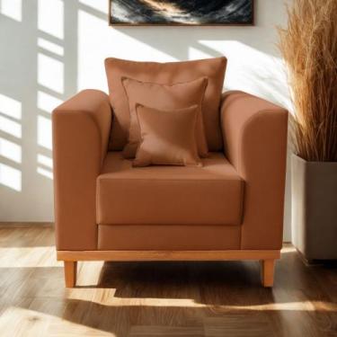 Imagem de Poltrona Base de Madeira Reforça Cadeira Beny Sala Estar Suede - Madei