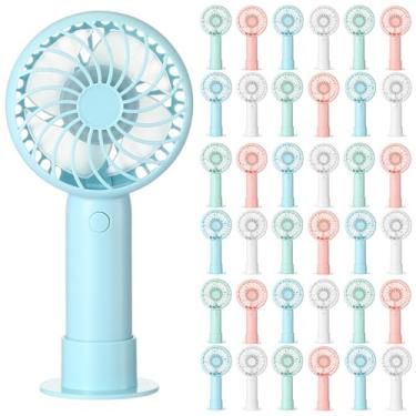 Imagem de Tujoe Mini ventilador portátil potente mini ventilador portátil 3 velocidades pequeno ventilador de mesa pessoal com base ventilador recarregável USB para mulheres maquiagem cílios escritório viagem