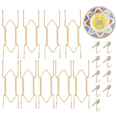 Imagem de 9 peças de ganchos de placa para parede adequados para placa decorativa de 15 a 20 cm ajustável e extensível, com ganchos de metal para exibição de parede placas decorativas e artes (ouro)