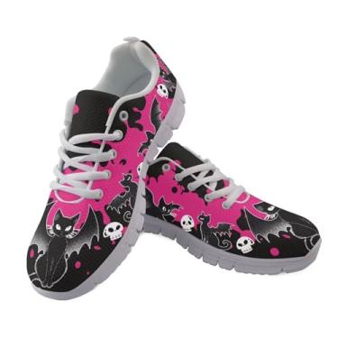 Imagem de GIFTPUZZ Tênis esportivo feminino para caminhada, tênis de corrida, cano baixo, antiderrapante, cadarço, tamanho 34 a 44, Morcego e caveira, 38