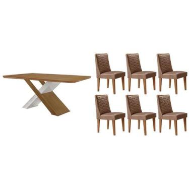 Imagem de Sala Jantar Mesa Imperatriz Tampo Curvo 180cm+6 Cadeiras Dafne Madeira