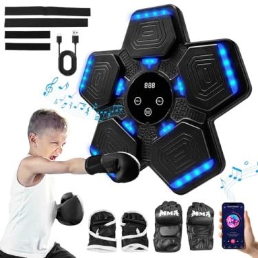 Imagem de Máquina de boxe musical, máquina de perfuração de música Bluetooth com luvas, equipamento eletrônico de treinamento de boxe LED montado na parede, 9 modos e 9 velocidades, alvo de boxe para casa