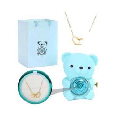 Imagem de Caixa De Joias Feminina Ursinho De Pelúcia Com Colar E Rosa Giratória,