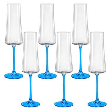Imagem de Taça de Cristal Bohemia Para Champanhe 210 ml Azul Xtra 6 Peças - Bohe