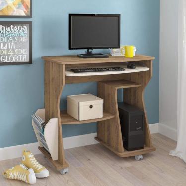 Imagem de Mesa Para Computador 160 Com 3 Nichos E Porta Revistas Pinho / Off White