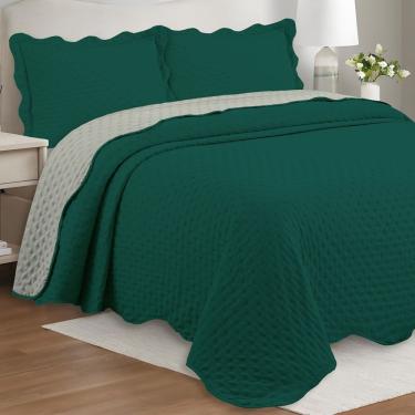 Imagem de Cobre Leito Colcha By-collor Solteiro 2 Peças Esmeralda-cinza - 100% Poliéster