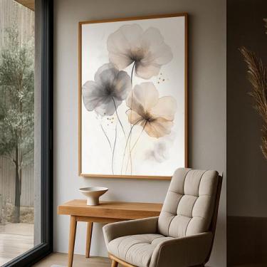 Imagem de Quadro com Moldura e Acrilico Cristal Vidro Flores Tons Pasteis para S