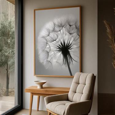 Imagem de Quadro com Moldura e Acrilico Cristal Vidro Dente Leao Cinza para Sala