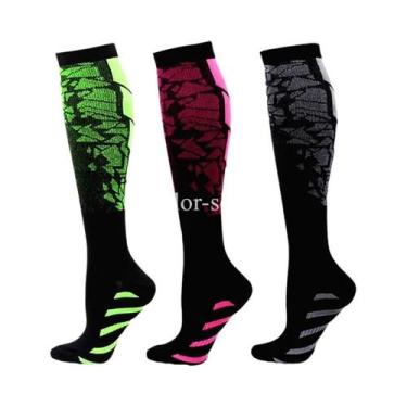 Imagem de Meias De Compressão Com Estampa Floral, Pacote Com 3 Pares Para Homens