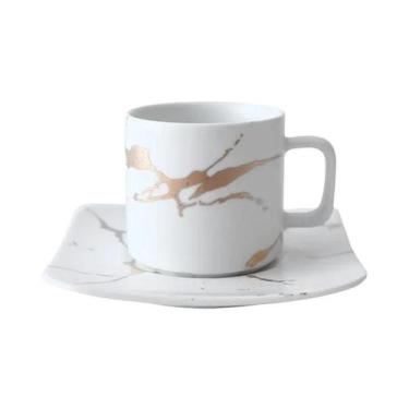 Imagem de Conjunto De Caneca E Prato De Café Em Mármore Preto E Branco De Alta Q