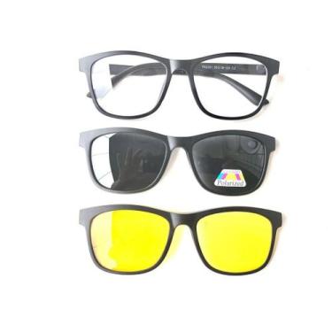Imagem de Armação para Óculos de Grau + 2 Lentes Clip On Noturna e Solar Modelo 
