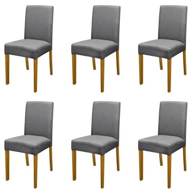 Imagem de Kit 6 Cadeiras De Jantar Estofadas Madeira Maciça Multimóveis Cr15023 Madeirado-Cinza