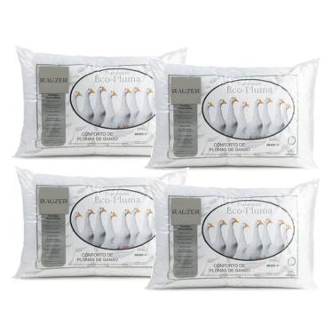 Imagem de Kit 4 Travesseiros Pluma Ganso Macio Confortável Antiacaro 70X50CM Tradicional Médio Branco