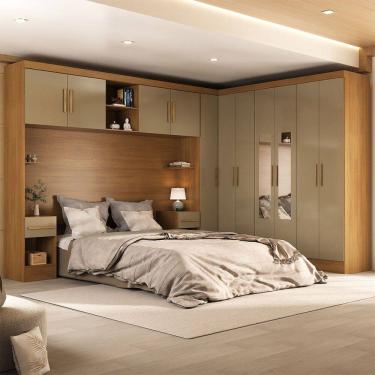 Imagem de Guarda-Roupa Modulado Soberano 11 Portas 5 Gavetas 100% Mdf com Espelho Cinamomo/Cappuccino - Panorama Móveis