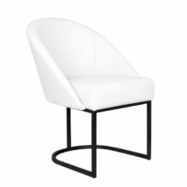 Imagem de Cadeira Lua Metal Preto Decorativa Estofada em Corino Branco para Sala e Escritório