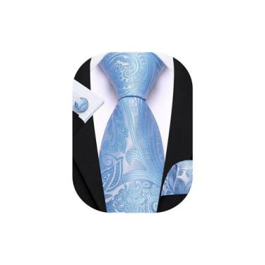 Imagem de Set Formal de Corbata Barry.Wang Azul Claro con Diseño Paisley de Seda