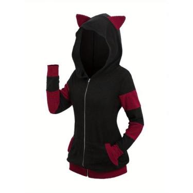 Imagem de Casaco Feminino Grosso Com Capuz E Orelhas De Gato, Moda Outono Invern