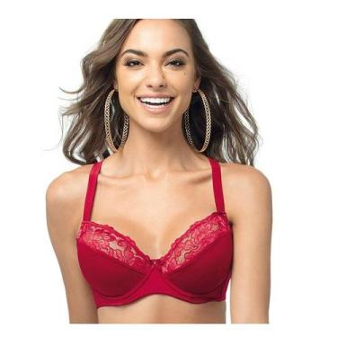 Imagem de Sutiã Lousane DeMillus 064086 com aro e renda, Carmim, 46