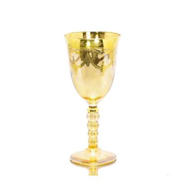 Imagem de Taça pra Agua Âmbar Cristal Italiano Ouro Prensado Guirlanda - LUXdéco