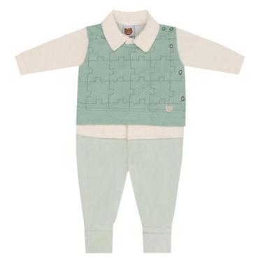 Imagem de Macacão Bebê Polo Menino Plush Estiloso C/Vira Pé Verde - Aconchego , 
