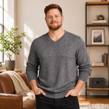 Imagem de Blusa Suéter Masculino Em Tricot Frio Casaco Grosso - KantyLan, Cinza 