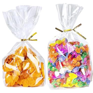 Imagem de PigPotParty Sacos de guloseimas de celofane 15 x 23 cm, pacote com 50 sacos transparentes com reforço inferior para exibição em pé, embalagem pequena de plástico para biscoitos, doces, lembrancinhas