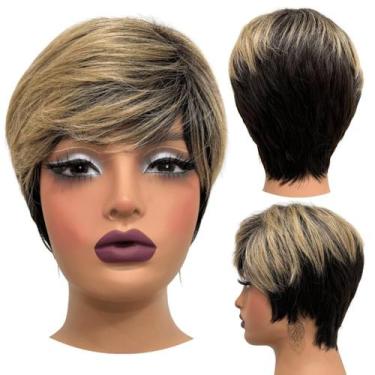 Imagem de Peruca curta preto ombre loira mechas franja RT2/6A/36 - LIONSWIG