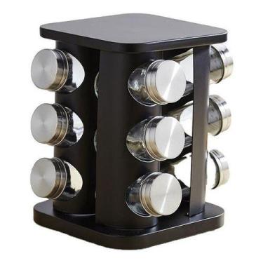 Imagem de Porta Temperos E Condimentos Giratório Inox Preto 12 Potes - Quality H