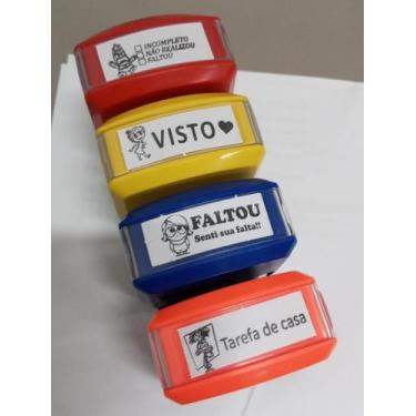 Imagem de Carimbos Retangulares de Plástico com 4 Carimbos, Cores Vermelho, Lara
