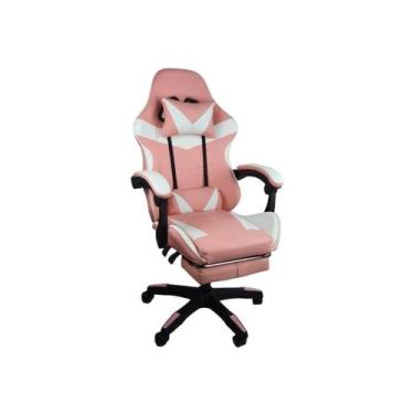 Imagem de Cadeira Gamer Stillus Ergonômica Com Apoio Para Os Pés - Rosa e Branco