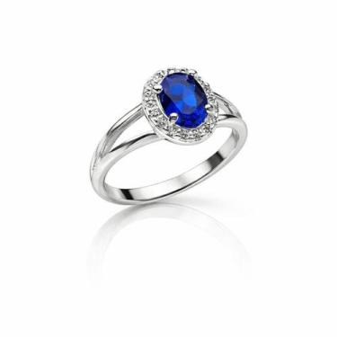 Imagem de Anel Formatura Cristal Azul Cravejado Zircônia Banhado a Prata 925 TAM