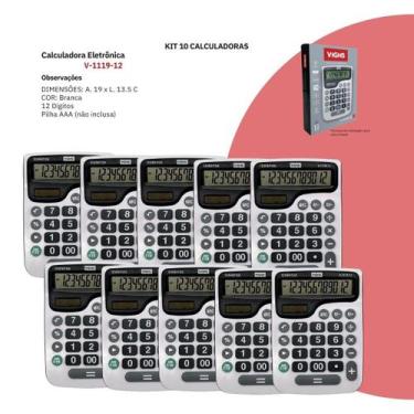 Imagem de Kit 10 Calculadoras Vighs V-1119 12 Dígitos