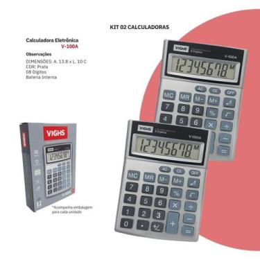 Imagem de Kit 2 Calculadoras Vighs V-100A 8 Dígitos