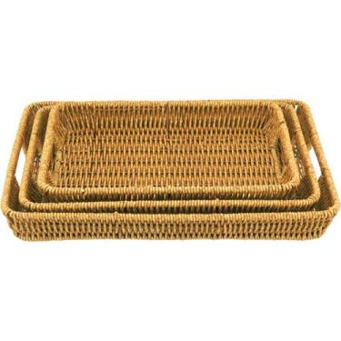 Imagem de Bandeja Home&Co Plástico Natural 3pçs Enfeite Decoração para Sala Mesa