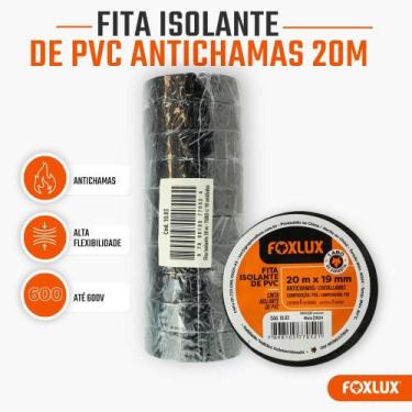 Imagem de Fita Isolante Foxlux Pvc 20m X 19mm Antichamas Kit com 10