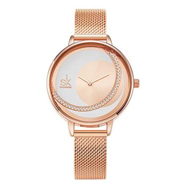 Imagem de Relógio de pulso feminino moderno, pulseira de malha de aço milanês, vestido impermeável, ultrafino, mostrador de diamante, analógico, quartzo, para mulheres, ouro, aço inoxidável