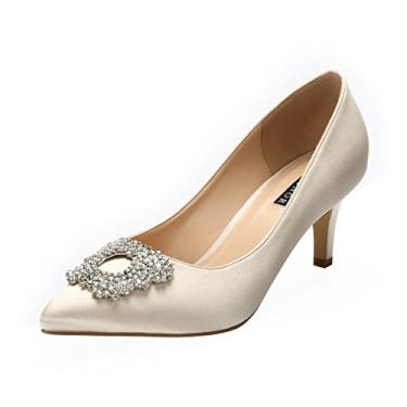 Imagem de ERIJUNOR Sapato feminino de cetim com salto baixo e strass, Champagne, 10