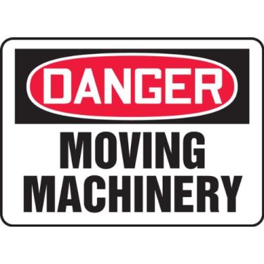 Imagem de Accuform MEQM062XV Placa adesiva dura-vinil, legenda "DANGER MOVING MACHINERY", 17,8 cm de comprimento x 25,4 cm de largura x 0 cm de espessura, vermelho/preto em branco
