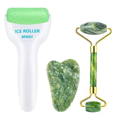 Imagem de BFASU Conjunto de 3 rolos faciais, rolo de gelo, rolo de jade bilateral e ferramenta de massagem Gua Sha, ferramenta de rolamento para beleza facial e massagem corporal, ajuda a reduzir o inchaço,