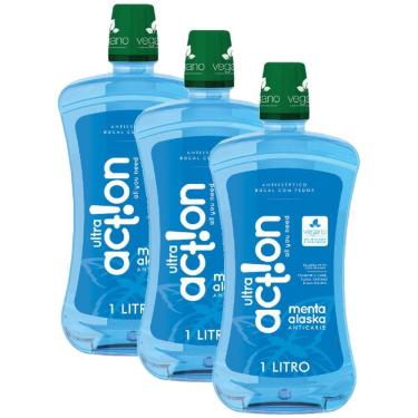 Imagem de Kit Antisséptico Bucal Ultra Action Menta Alaska 1L com 3 unidades